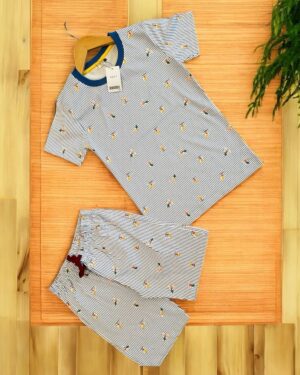 Fresh Picnic White-Blue Striped Lemonade Boys Co-ord Shorts Set