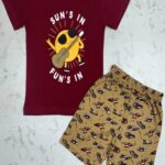 Groovy Sunshine Maroon Sun Tee & Rocket Khaki Shorts