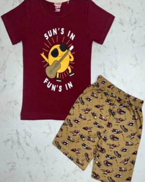 Groovy Sunshine Maroon Sun Tee & Rocket Khaki Shorts