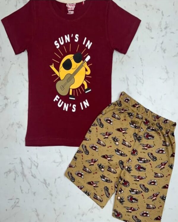 Groovy Sunshine Maroon Sun Tee & Rocket Khaki Shorts