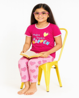 Happy Heartbeat Pink Piped T-Shirt & Pale Pink Heart Print Pyjama Set