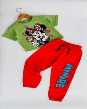 Minnie’s Candy Crush Pastel Green Crop Top & Valentine Red Joggers Set