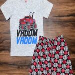 Monster Jam Vroom Grey Tee & Checkered Wheels Shorts