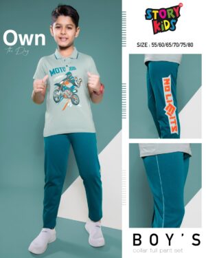Moto Boss Cool Mint Collar Tee & Teal “No Limits” Track Pant Set