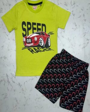 Neon Racer Lime Speed Tee & Zigzag Track Shorts