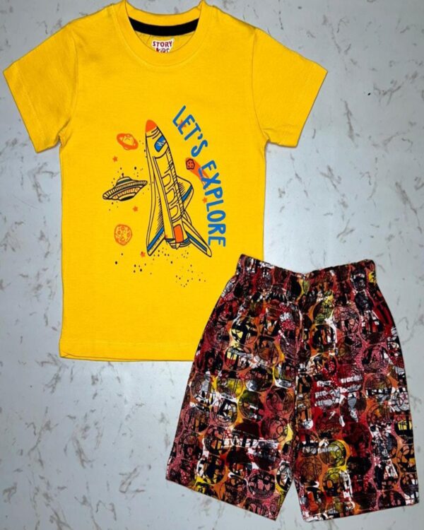 Rocket Explorer Sunbeam Yellow Tee & Mars Print Shorts