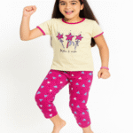 Star Wish Magic Half-White Piped T-Shirt & Pink Triangle Print Pyjama