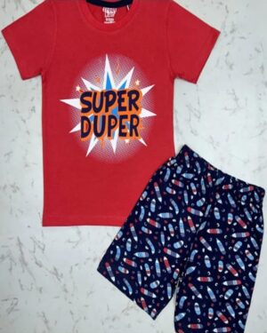 Super Duper Blast Red Hero Tee & Navy Skate Shorts