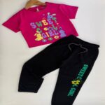 Sweet Bunny Pop Pink Crop Top & Black Joggers Set