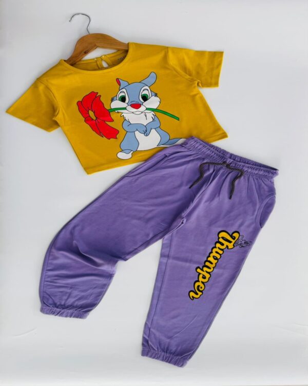 Thumper’s Spring Charm Golden Yellow Crop Top & Pastel Purple Joggers Set