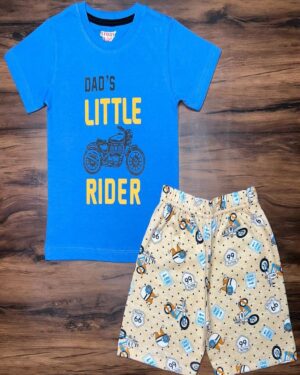 Wild Ride Blue Moto Tee & Half White Adventure Shorts