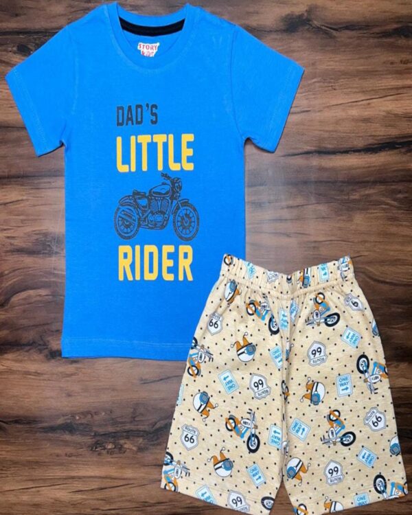 Wild Ride Blue Moto Tee & Half White Adventure Shorts